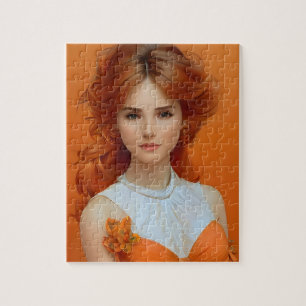 Prachtige vrouw met lange adem in het Oranje model Legpuzzel