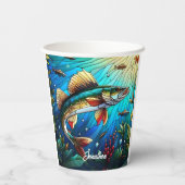 Prachtige Walleye Pike in Lake Papieren Bekers (Achterkant)