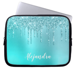 Prachtige waterblauwe munt en turquoise glitter dr laptop sleeve