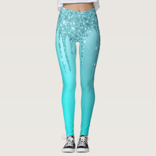 Prachtige waterblauwe munt en turquoise glitter dr leggings
