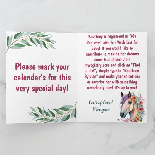 Prachtige Waterverf Bloemen Paard Baby shower Kaart (Binnen)