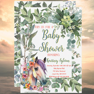 Prachtige Waterverf Bloemen Paard Baby shower Kaart