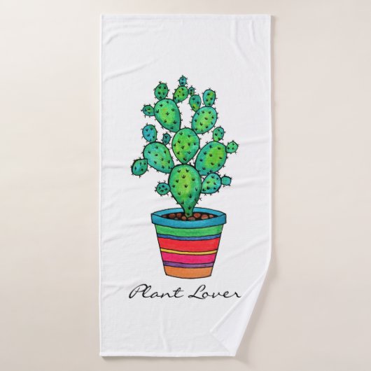 Prachtige Waterverf cactus in prachtige pot Badhanddoek (Badhanddoek)