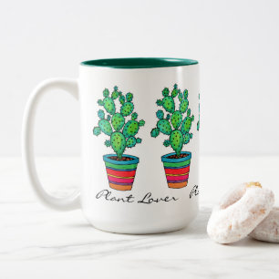 Prachtige Waterverf cactus in prachtige pot Tweekleurige Koffiemok