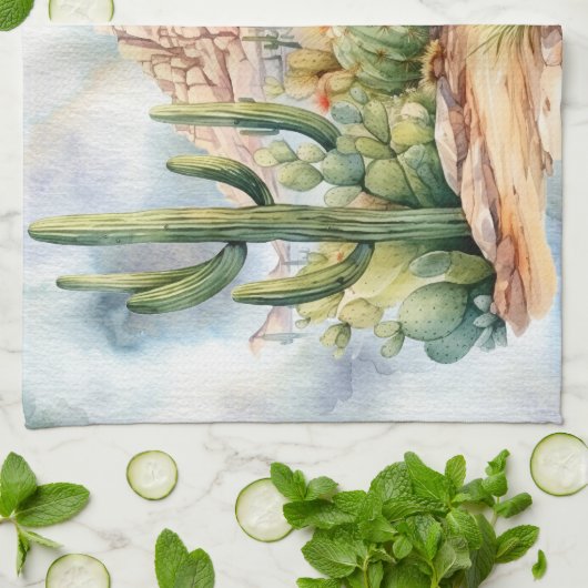Prachtige Waterverf Desert Cacti landschap Theedoek (Gevouwen)