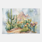 Prachtige Waterverf Desert Cacti landschap Theedoek (Horizontaal)