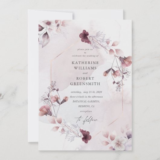 Prachtige waterverf herfst bloemenbruiloft uitnodi kaart (Voorkant)