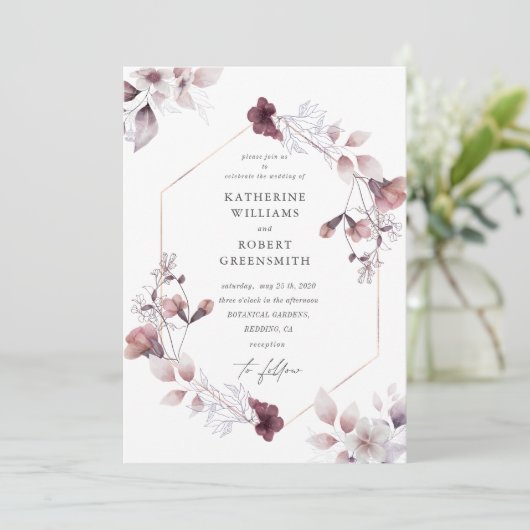 Prachtige waterverf herfst bloemenbruiloft uitnodi kaart (Staand voorkant)