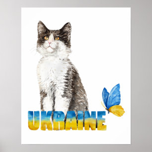 Prachtige Waterverf Oekraïne Kat en vlinder Poster