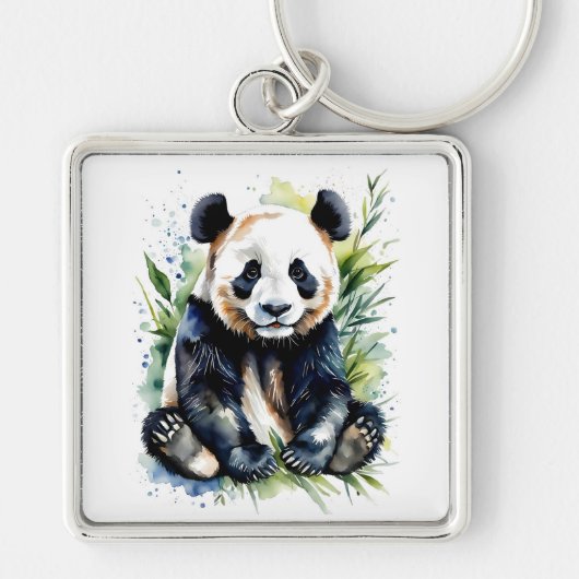 Prachtige Waterverf Panda Beer Sleutelhanger (Voorkant)