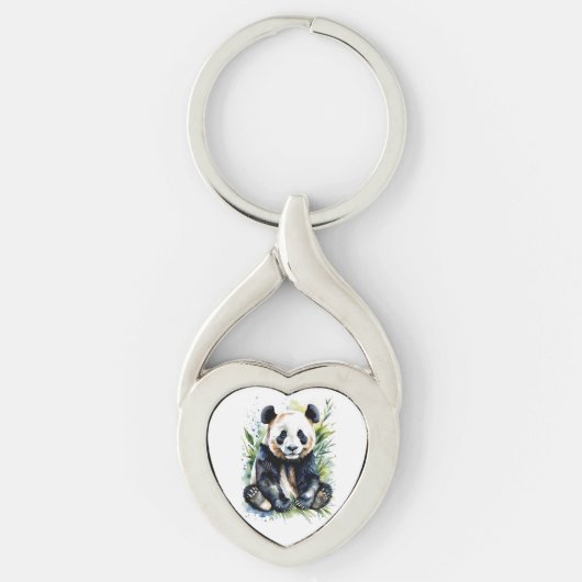 Prachtige Waterverf Panda Beer Sleutelhanger (Voorkant)