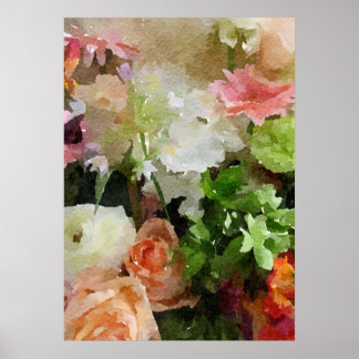 Prachtige Waterverf Perzikkleurig, roze en groen Poster