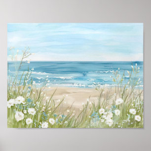 Prachtige waterverf stijl strand landschap poster