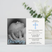Prachtige White Blue Cross Boy PHOTO Christening Kaart (Staand voorkant)