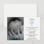 Prachtige White Blue Cross Boy PHOTO Christening Kaart (Voorkant / Achterkant)