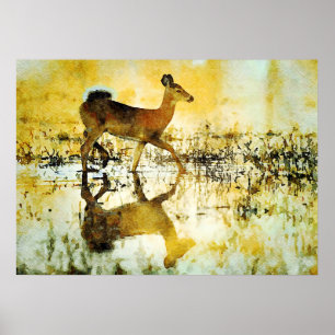 Prachtige whitetail Deer Doe Waterverf schilderen Poster