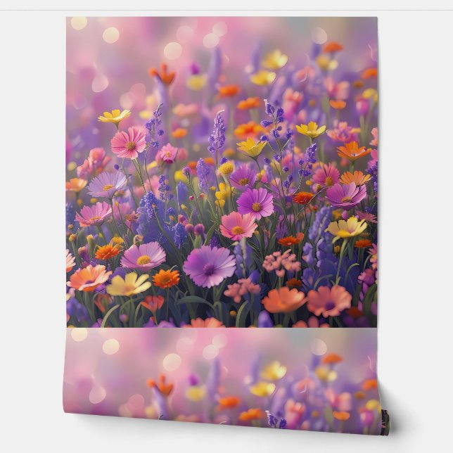 Prachtige Wildflower Bloemenweide Peel en Stick Behang (Afrollen)