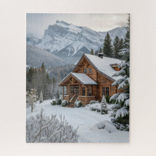 Prachtige Winter Log Cabin in de bergen Legpuzzel
