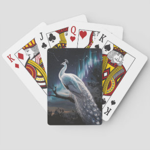 Prachtige Witte Pauw Aurora Borealis Landschap Pokerkaarten