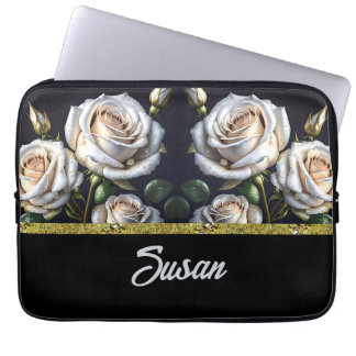 Prachtige witte rozen met gouden details, elegant laptop sleeve