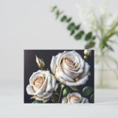 Prachtige witte rozen met gouden details feestdagenkaart (Staand voorkant)