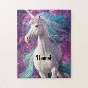 Prachtige witte unicorn met Turquoise en Paars Legpuzzel