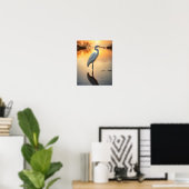 Prachtige witte zilverreiger alleen bij zonsopgang poster (Thuiskantoor)