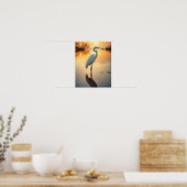Prachtige witte zilverreiger alleen bij zonsopgang poster (Keuken)