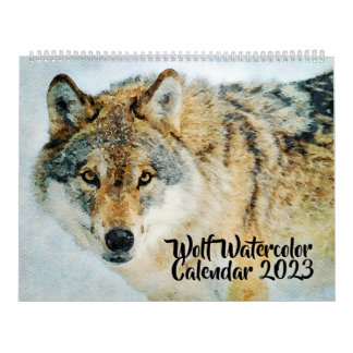 Prachtige wolf-wildlife-waterverfschildering van w kalender