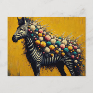 Prachtige Zebra en bloemen op een gele achtergrond Briefkaart