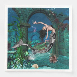 Prachtige zeemeermin met fantasievis servet