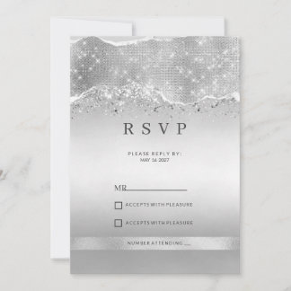 Prachtige zilveren glitters RSVP Kaart