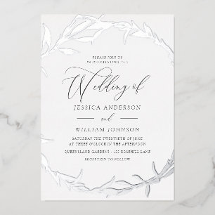 Prachtige, zilveren lef Wreath Folie Wedding Uitnodiging