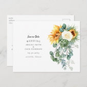 Prachtige Zonnebloem Eucalyptus Wedding Save Date Aankondigingskaart (Voorkant / Achterkant)