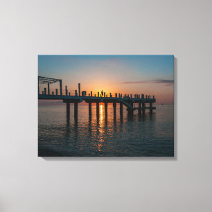 Prachtige zonsondergang bij zee. Batumi Georgia Canvas Afdruk