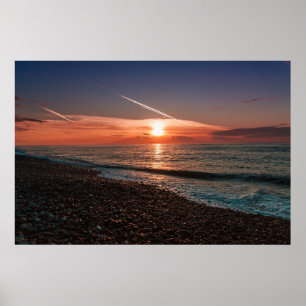 Prachtige zonsondergang bij zee. Batumi Georgia Poster