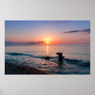 Prachtige zonsondergang bij zee. Batumi Georgia Poster