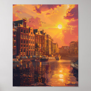 Prachtige zonsondergang in Amsterdam Nederland Poster