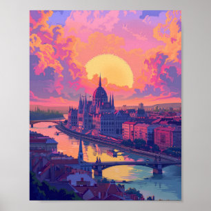 Prachtige zonsondergang in Boedapest Hongarije Poster