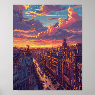 Prachtige zonsondergang in Madrid Spanje Poster