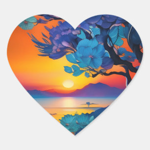 Prachtige zonsopgang boven vijver hart sticker