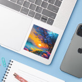 Prachtige zonsopgang over vijver sticker (Laptop met iPhone)