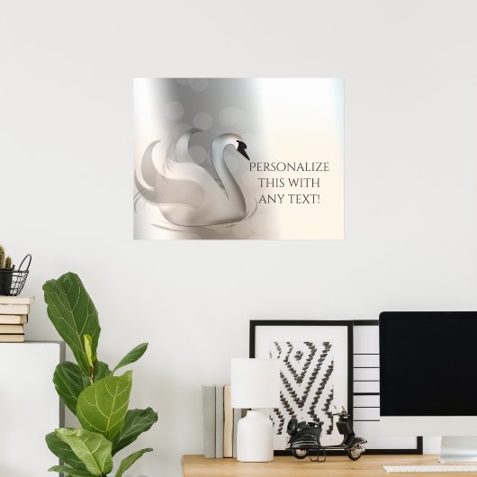 Prachtige Zwaan White en Silver Elegant Custom Chi Poster (Thuiskantoor)