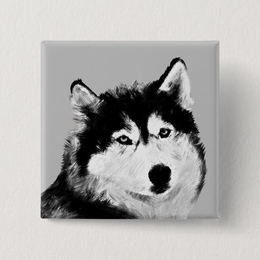 Prachtige zwart/witte Husky Pin Button (Voorkant)