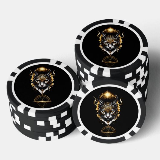 Prachtige zwarte kat. poker chips (Opstapeling)