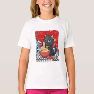 Prachtige Zwarte Kat Ramen Razernij! T-shirt