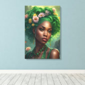 Prachtige zwarte vrouw in een bloementuin canvas afdruk (Insitu (Houten vloer))