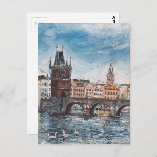 Prag - schilderij Charles bridge Briefkaart (Voorkant / Achterkant)