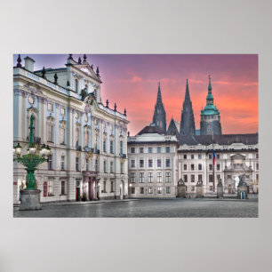 Prague - affiche carrée de matin de Hradcanske