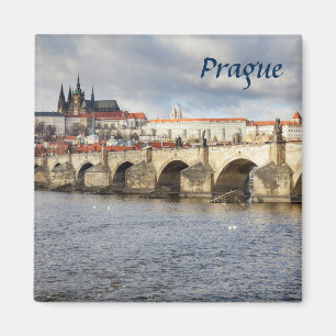 Prague Castle en Charles Bridge souvenir foto Magneet